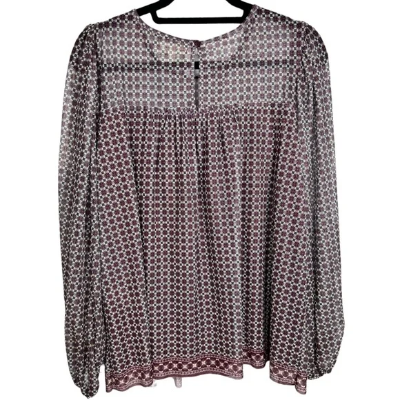 Max Studio Long Sleeved Sheer Peasant Top L - Picture 2 of 9